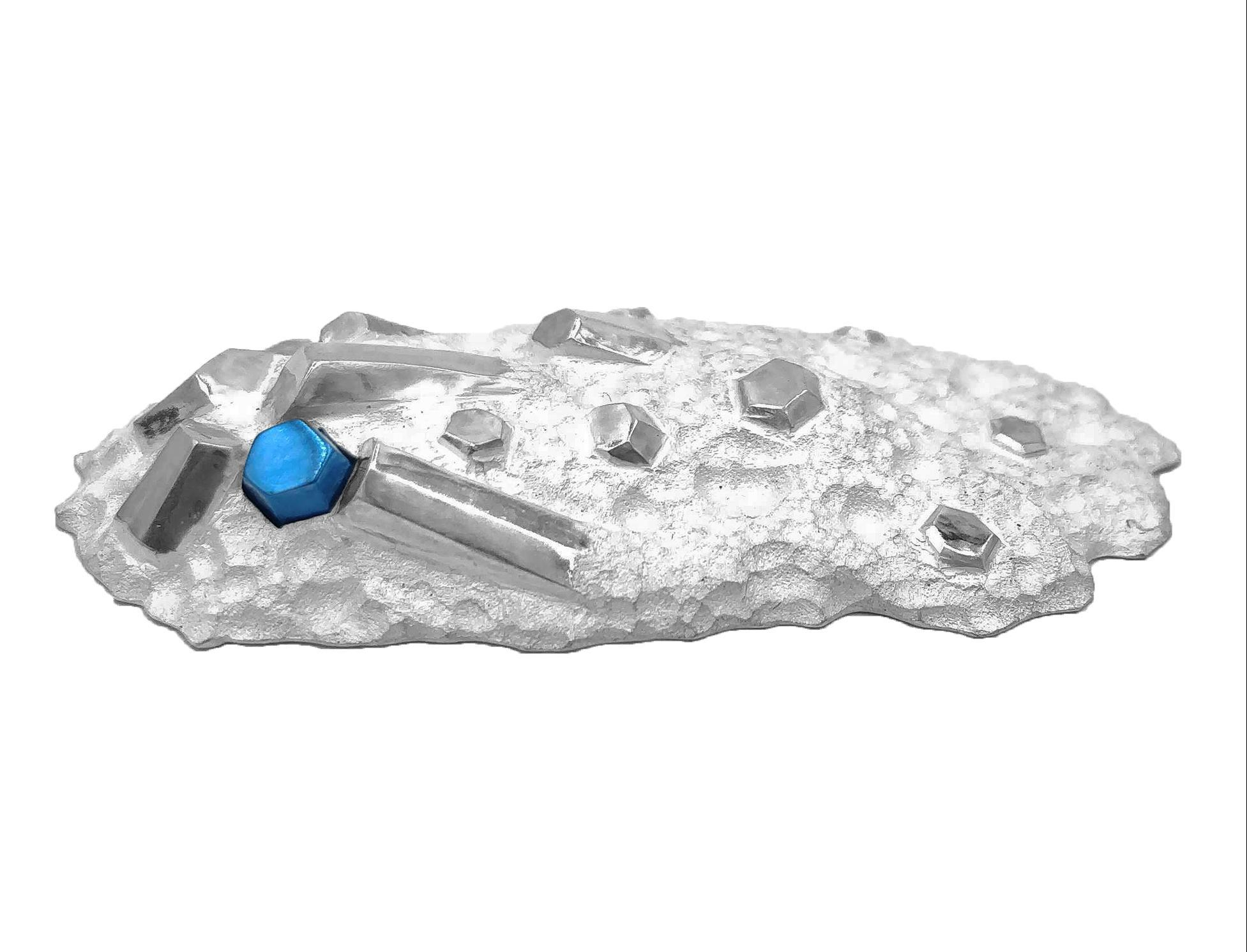 Alice Fry Blue niobium and silver beryl brooch
